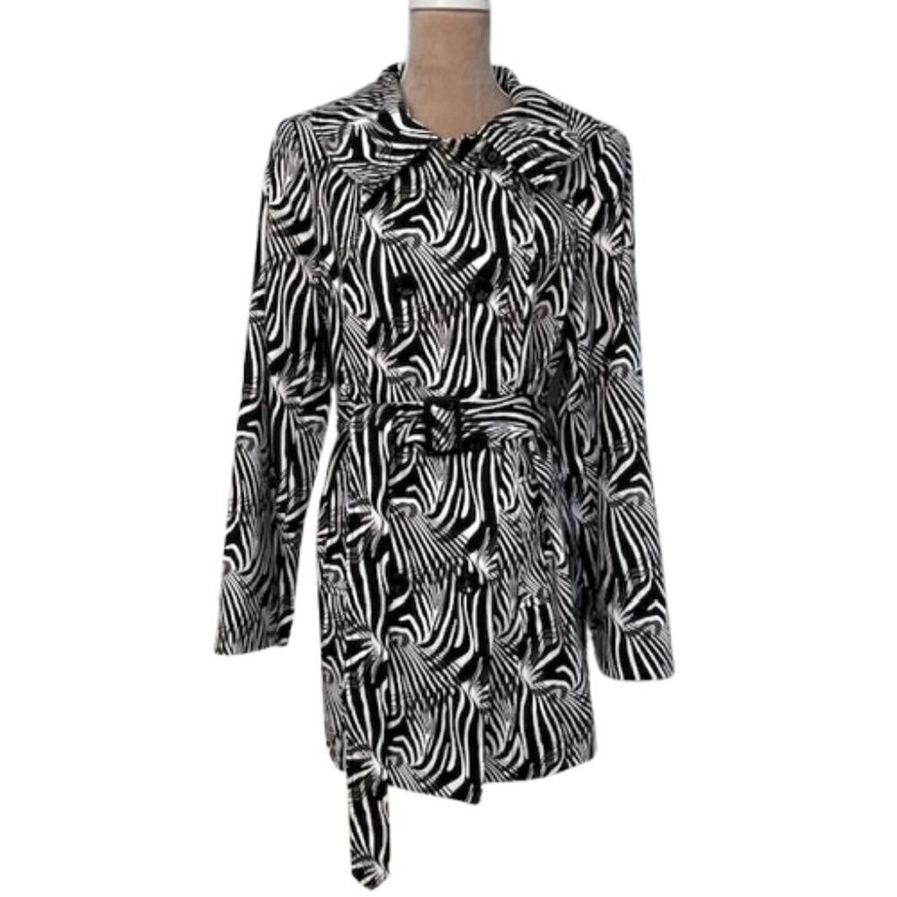Doncaster Trench Coat Belted Abstract Print Black & White Size 12 - Picture 9 of 9